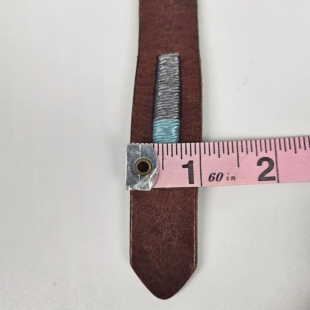 LUCKY BRAND VINTAGE BROWN GENUINE LEATHER BELT – MULTICOLOR STITCHING – SIZE 36